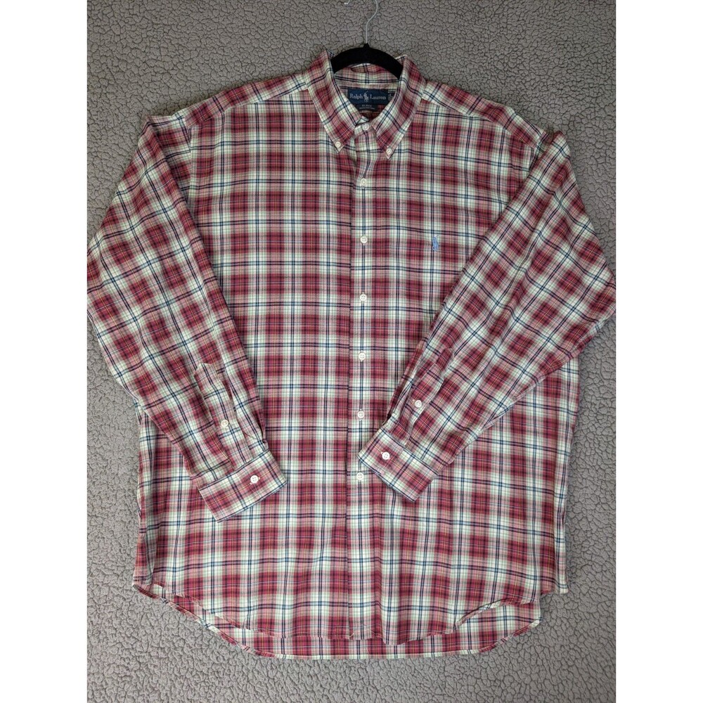 Ralph Lauren Blue Label Mens Button Up XL Blake 100% Cotton Red Tan Check Preppy - Picture 6 of 9